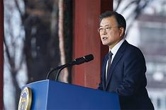 문재인 대통령이 1일 오전 서울 종로구 탑골공원에서 열린 제102주년 3·1절 기념식에서 기념사를 하고 있다