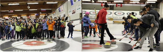 컬링 체험을 하고 있는 토론토 한인들 : 출처 - 캐나다 한인회