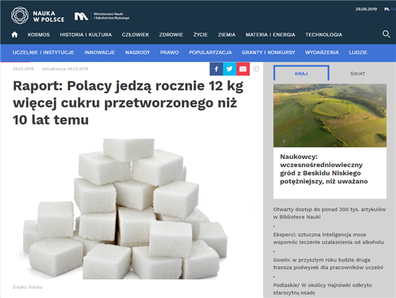  ‘사이언스 인 폴란드’의 비만 관련 보도 기사 - 출처 : ‘사이언스 인 폴란드’