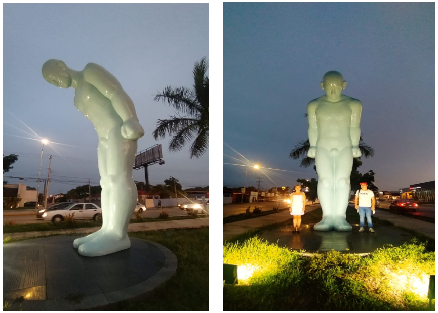 < (좌)메리다 대한민국로에 있는 '그리팅맨', (우)조각상과 사진을 찍는 현지인들 - 출처: 통신원 촬영>