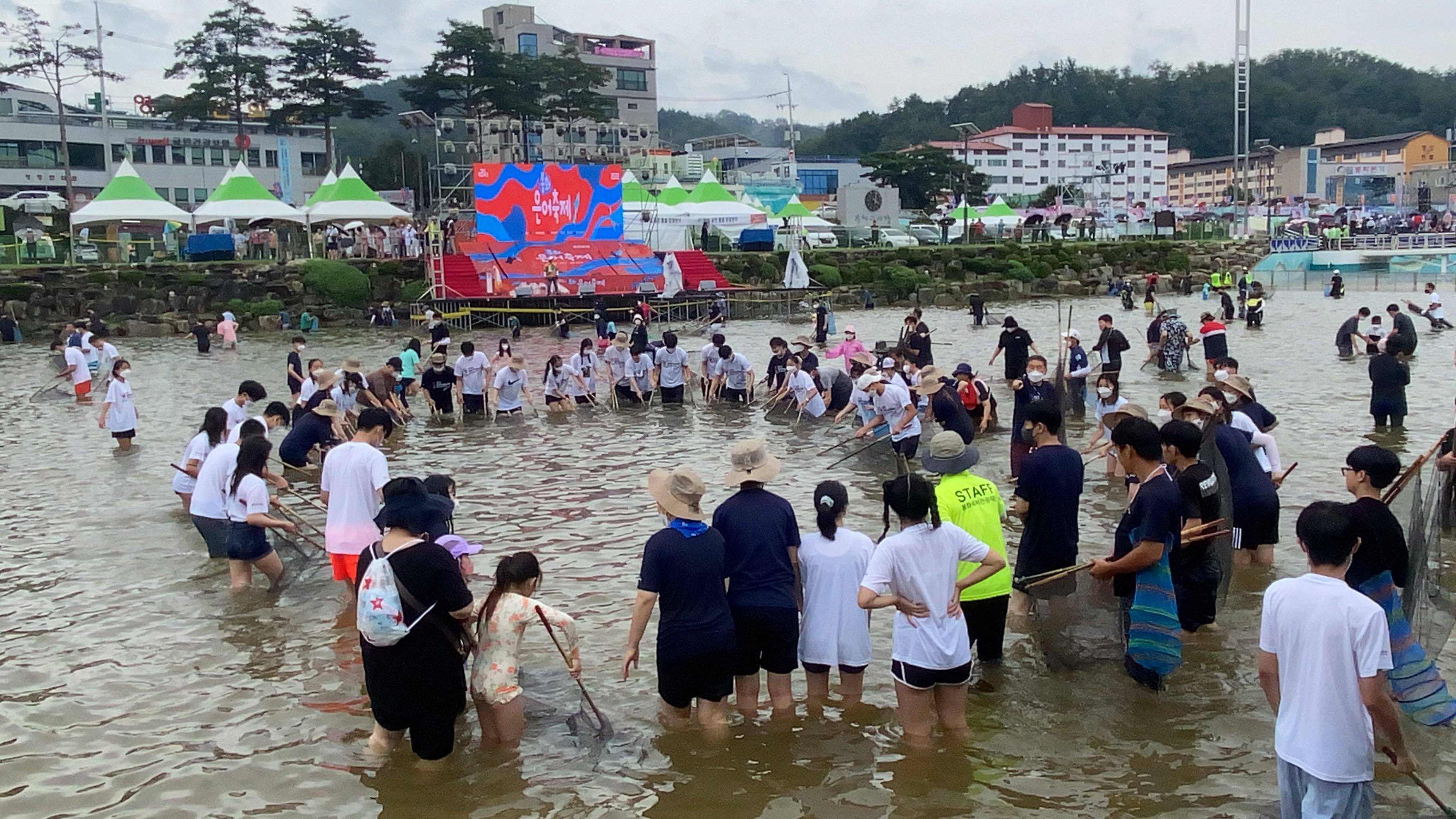Participants at the “Sweetfish Festival” in Bonghwa having the opportunity to catch sweetfish