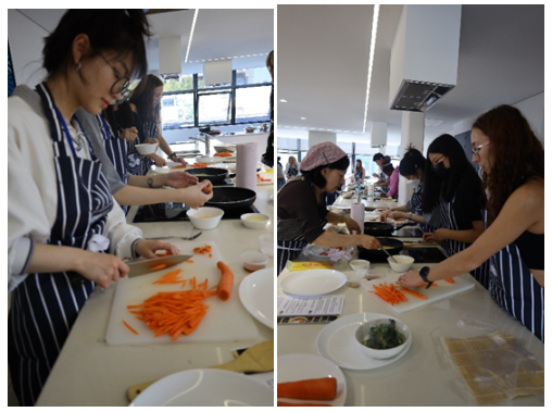 ▲김밥,떡볶이 그리고 불고기를 만들어보는 학생들