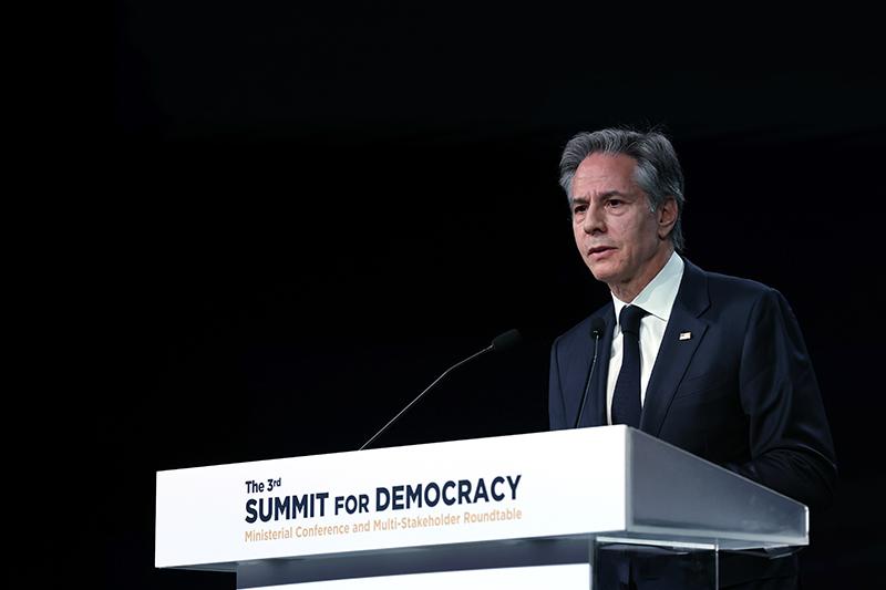 U.S. Secretary of State Antony Blinken on March 18 gives a speech under the theme "Artificial Intelligence, Digital Technology and Democracy" at the third Summit for Democracy's ministerial conference at the hotel Seoul Shilla in Seoul's Jung-gu District. (Jeon Han)